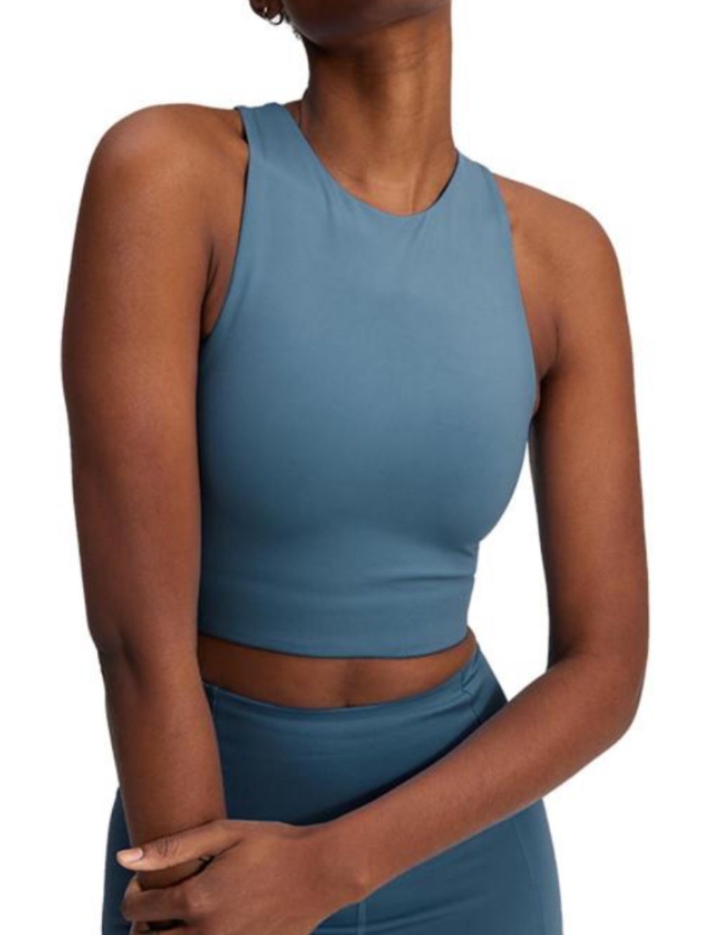 GIRLFRIEND Collective Light Blue Scoop Neck Crop Tank NWT